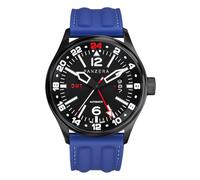 Panzera Flieger 45G Mecánico Automático Acero Negro Silicona Azul Zafiro Fecha Reloj Hombre, rojo, Correa