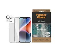 PanzerGlass™ iPhone 14 Bundle - protector de pantalla, cristal protector de cámara y funda protectora para iPhone - protección completa para iPhone hecha de cristal templado con cobertura total