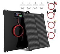 Paodekua Cargador y mantenedor de batería solar MPPT impermeable de 20 W y 12 V, controlador de carga ultra inteligente con pantalla V/A, soporte OBDII y kits de carga de goteo de panel solar para