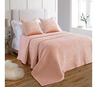 Paoletti Brooklands Colcha - Lujo Acolchada Borde De Lino Terciopelo Cubrecama Ropa De Cama (Rosa - 265x265cm)