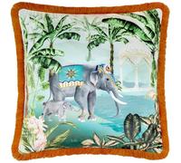 Paoletti Cojín con Relleno de Plumas y Terciopelo con Estampado de Escena Odisha - Multicolor - 50x50cm