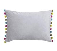 Paoletti Dove/Multi Riva Fiesta Rectangular Cojín Silver-Multicolor Pompom Bordes-Faux Velvet-Reversible-Cierre De Cremallera-100% Polyester-35 X 50Cm (14" X 20" Pulgadas), poliéster, 50 x 1 x 35 cm