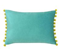 Paoletti Fiesta Teal Blue Velvet Pom Pom Rectángulo Cojín (35 X 50 Cm)