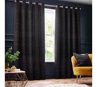 Paoletti Galaxy Par De Cortinas con Ojales - Cortinas De Chenilla Opulentas Forradas Opacas (Negro - 117x137cm)