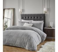Paoletti Juego de Funda nórdica Alpine - Juego de Cama Minimalista de Rayas de Piel sintética Suave (Gris - Super King)