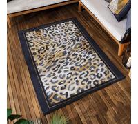 Paoletti Leopardis Alfombra Exterior con Estampado de Leopardo para Interior/Exterior - Negro/Dorado - 120x170cm