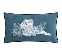 Paoletti Odisha Cojín Relleno de poliéster con Bordado de Tigre Blanco - Azul - 30x50cm