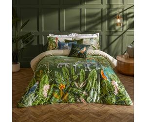 Paoletti Odisha Juego De Funda Nórdica - Reversible Botánico Exótico Elefante con Ribete De Lujo Ropa De Cama (Selva - King UK Standard - 230x220cm)