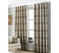 Paoletti Riva Aviemore-Cortinas con Ojales (par), Color Amarillo Ocre - Heritage Tartan Check - Efecto de Lana sintética - Listas - 100% poliéster, 117 cm de Ancho x 137 cm de caída, 46x54 (117x137cm)