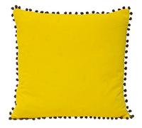 Paoletti Riva Cojín Faux Velvet Tela-En Contraste Pompom Bordes-Hidden Cierre De Cremallera-100 Suave-45 X 45 Cm (18" X 18" Pulgadas) algodón, Amarillo/Gris (VELPOM/CC2/YEGY)
