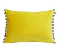 Paoletti Riva Fiesta Rectangular Cojín Amarillo-Silver Pompom Bordes-Faux Velvet-Reversible-Cierre De Cremallera-100% Polyester-35 X 50Cm (14" X 20" Pulgadas), poliéster, Mimosa/Plata, 35 x 50 cm