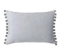 Paoletti Riva Fiesta Rectangular Cojín-Dove Plata-Silver Pompom Bordes-Faux Velvet-Reversible-Cierre De Cremallera-100% Polyester-35 X 50Cm (14" X 20" Pulgadas), Poliéster, 35 x 50 cm