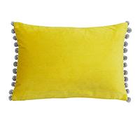 Paoletti Riva Fiesta Rectangular Cojín Lleno De Yellow Pompom Bordes-Faux Velvet Tela-Discreta Cierre De Cremallera-100 Caso (14" X 20" Pulgadas), Poliéster, Mimosa/Plata, 35 X 50Cm