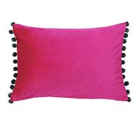 Paoletti Riva Fiesta Rectangular Cojín Pink Pompom Bordes-Faux Velvet-Reversible-Cierre De Cremallera-100% Polyester-35 X 50Cm (14" X 20" Pulgadas), poliéster, Magenta/Gris, 35 x 50 cm