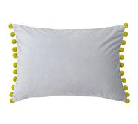 Paoletti Riva Fiesta Rectangular Cojín Silver Verde Pompom Bordes-Faux Velvet-Reversible-Cierre De Cremallera-100% Polyester-35 X 50Cm (14" X 20" Pulgadas), poliéster, Dove/bambú, 35 x 50 cm