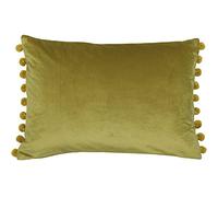 Paoletti Riva Fiesta Rectangular Cojín Verde Pompom Bordes-Faux Velvet-Reversible-Cierre De Cremallera-100% Polyester-35 X 50Cm (14" X 20" Pulgadas), poliéster, Bambú/Oro, 50 x 1 x 35 cm