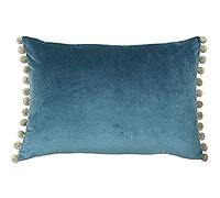 Paoletti Riva Fiesta Rectangular Feather Cojín Lleno De Azul Beige Pompom Bordes-Faux Velvet Tela-Discreta Cierre-100 Caso (14" X 20" Pulgadas), Poliéster, Zip Duck Egg/Natural, 35 X 50Cm