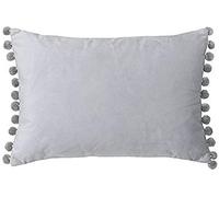 Paoletti Riva Fiesta Rectangular Feather Cojín Lleno De Pompom Bordes-Faux Velvet Tela-Discreta Cierre De Cremallera-100 Caja (14" X 20" Pulgadas), Poliéster, Dove/Plata, 35 X 50Cm