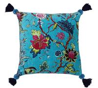 Paoletti Riva Funda Cojín Árbol de la Vida 50 x 50 cm, Estampado Floral Chinoiserie, Pompones, 100% Algodón