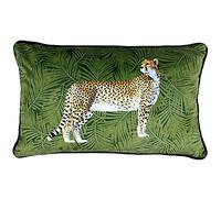 Paoletti Riva Guepardo Bosque Pluma Cojín Lleno De Hoja De Palma Diseño Terciopelo-Feel-Tela Hilo Bordes-Lavable A Máquina-100 Caso (12" X 20" Pulgadas), Poliéster, Verde, 30 X 50 Cm, 30 x 50cm