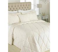 Paoletti Riva Nueva Diamante Colcha Set - Crema - Diamante Crystal Lentejuelas - Acolchado Diseño Geométrico - 2 X Almohada Shams Incluido - 100% Poliéster - 220 X 240Cm (87" X 94" Pulgadas)