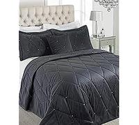 Paoletti Riva Nueva Diamante Colcha Set - Estaño Gris - Diamante Crystal Lentejuelas - Acolchado Diseño Geométrico - 2 X Almohada Shams Incluido - 100% Poliéster - 220 X 240Cm (87" X 94" Pulgadas)