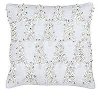 Paoletti Riva Pluma De Navidad Cojín Lleno-Blanco-Bordado Cosido del Diseño del Árbol-Jingle Bell Detailing-Bordes Plata Hilo-100% Algodón-45 X 45Cm (18" X 18" Pulgadas), Algodón, 45 x 45cm