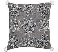 Paoletti Riva Poliéster Blanco De Navidad Llenado Cojín - Mocha Brown - Lentejuelas del Copo De Nieve Diseño - Metálico Tejidos - Pompom Esquinas - 100% Algodón - 50 X 50Cm (20" X 20" Pulgadas)