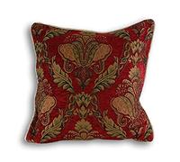 Paoletti Riva Shiraz Square Feather Cojín Lleno De Red-Bordada Damasco Jacquard-Gold Hilo Bordes Reversible-Cierre De Cremallera-100 Casos (18" X 18" Pulgadas), Poliéster, Borgoña, 45 X 45Cm