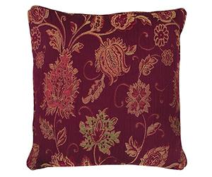 Paoletti Riva Zurich Cojín Lleno De Rojo-Decorativo Floral Jacquard Diseño Hilo-Bordes-Reversible-100 Caso (18" X 18" Pulgadas) -Diseñado En El Reino Unido, Poliéster, Borgoña, 45 X 45 Cm