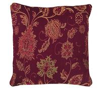 Paoletti Riva Zurich Pluma Cojín Lleno De Rojo-Decorativo Floral Jacquard Diseño Hilo-Bordes-Reversible-100 Caso (22" X 22" Pulgadas) -Diseñado En El Reino Unido, Poliéster, Borgoña, 55 X 55 Cm