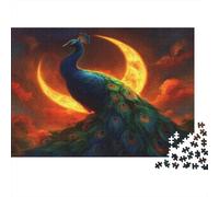 Paon au Clair de Lune | Pour Adultes |Illustration d'art fantastique| 70x50cm/1000pcs Puzzles Jeux Éducatifs Puzzles De Décoration Intérieure