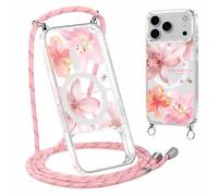 Paovkoi Funda con Cuerda para iPhone 17 Pro, Aesthetic Flores Verano Hibisco Transparente Carcasa con Ajustable Cordon Colgar Collar Correa de Cuello Colgante, Case para iPhone 17 Pro 6,9'' - 02