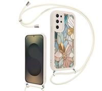 Paovkoi Funda con Cuerda para Samsung Galaxy S25 Ultra 5G, Aesthetic Flores Carcasa con Ajustable Cordon Colgar Collar Correa, TPU Bumper Blanco Silicona Case para Samsung S25 Ultra 5G 6,7'' - 01
