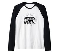Papa Bear Vintage Sunburst Dad Daddy Papo Fathers Day Camiseta Manga Raglan