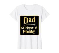 Papá Co-Manager of Mischief Funny Father's Day Papa Parent Camiseta gráfica económica, Mujer, Blanco, M