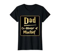Papá Co-Manager of Mischief Funny Father's Day Papa Parent Camiseta gráfica económica, Mujer, Negro, S