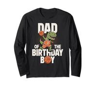 Papá del cumpleaños niño T-Rex Dino Baloncesto cumpleaños Manga Larga