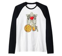 Papá Esqueleto Halloween Cerveza Pizza Divertido Embarazo Pareja Camiseta Manga Raglan