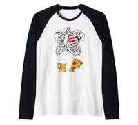Papá Esqueleto Halloween Cerveza Pizza Divertido Embarazo Pareja Camiseta Manga Raglan