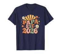 Papa EST 2026 Groovy Retro 70 Flower New Papá Camiseta
