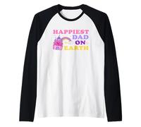 Papá más feliz en la tierra divertido viaje familiar Día del Padre Camiseta Manga Raglan