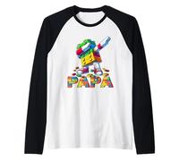 Papa Master Builder Dabbing Building Blocks Father's Day Fun Camiseta Manga Raglan