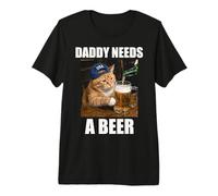 Papá Necesita Una Cerveza Divertido Gato Graso Bebiendo Cerveza Meme Camiseta Premium