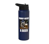 Papá Necesita Una Cerveza Divertido Mapache Bebiendo Cerveza Meme Stainless Steel Insulated Water Bottle