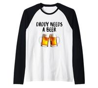 Papá Necesita Una Cerveza Retro Hombres Papá Cerveza Bebiendo Día del Padre Camiseta Manga Raglan