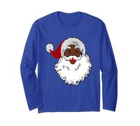 Papá Noel Africano Navidad Manga Larga, Unisex para Adultos, Azul Real, L