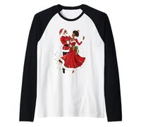 Papá Noel afroamericano Bailando con la señora Claus para Navidad Camiseta Manga Raglan