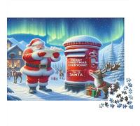 Papá Noel Buzón Postal Puzzle de 1000 Piezas Papel para Adultos Luces del Norte Escena Navideña Relajación Regalo Familiar 70x50cm/1000pcs