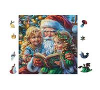 Papá Noel con Elfos Leyendo Puzzle 100 Piezas Cartón Resistente para Parejas Ocio En Casa Relajación Y Concentración Decoración Pared Regalo Ideal 28x28cm